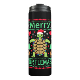Merry Turtlemas Christmas Lights Cute Turtle Santa Thermal Tumbler