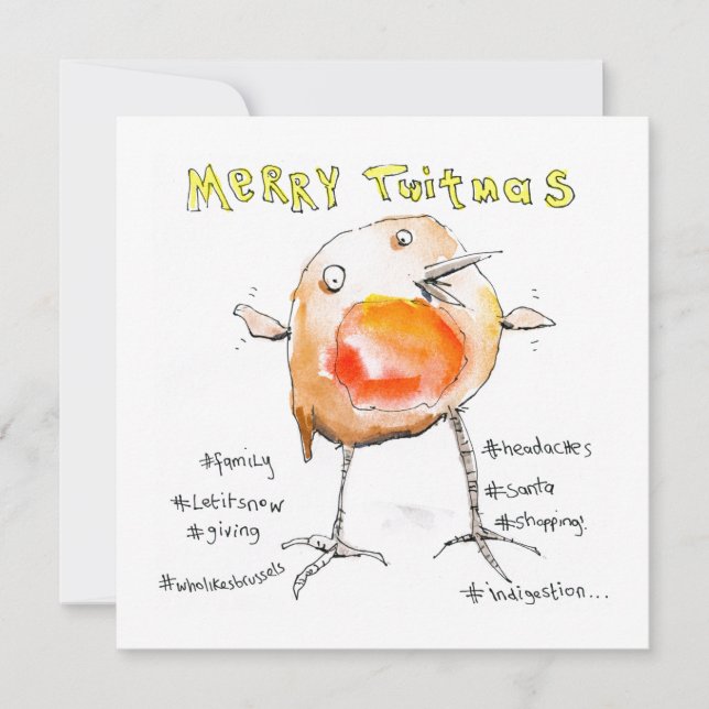 Merry Twitmas Christmas Robin Holiday Card (Front)