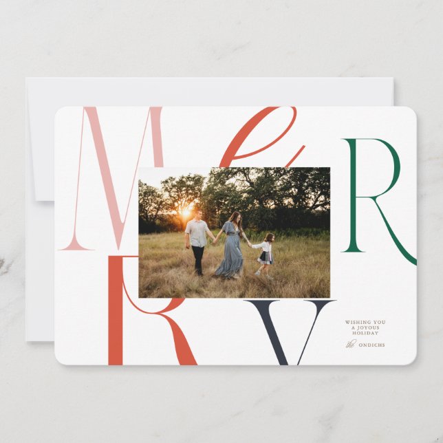 MERRY Typography Christmas Card (Front)