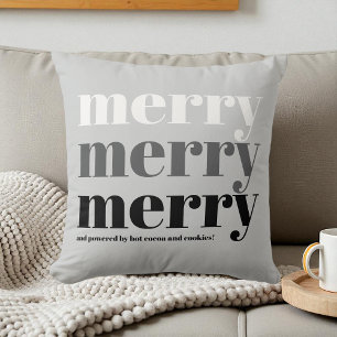Merry Typography Grey Black White Fun Christmas Cushion