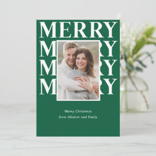 Merry Typography in White and Green Photo Holiday Card