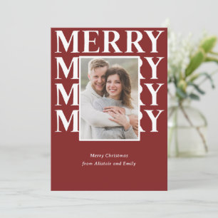 Merry Typography in White and Red Photo Holiday Card