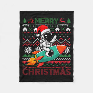 Merry Ugly Christmas Santa Hat Astronaut Riding Ro Fleece Blanket