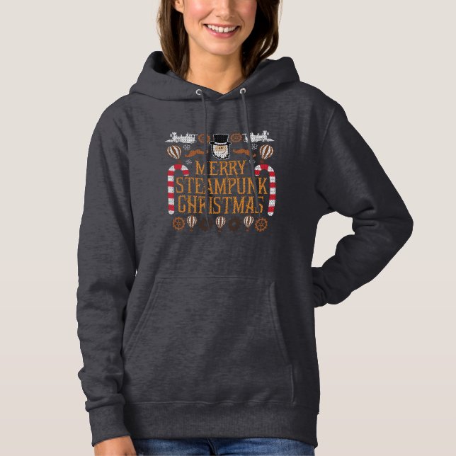 Merry Ugly Christmas Sweater Steampunk Hoodie (Front)