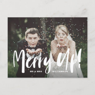 Merry Up!   Newlyweds Mr & Mrs Christmas Photo Holiday Postcard