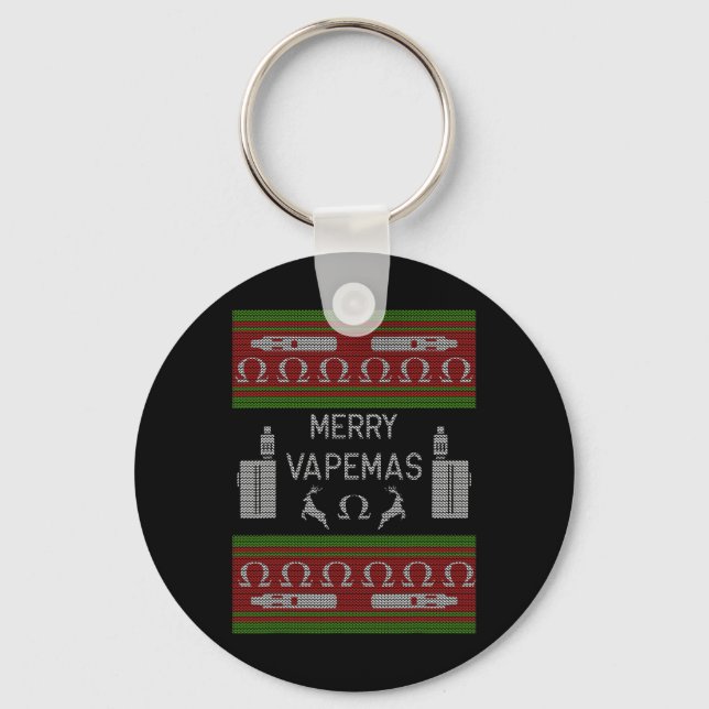 Merry Vapemas - Vaping Ugly Christmas Sweater  Key Ring (Front)