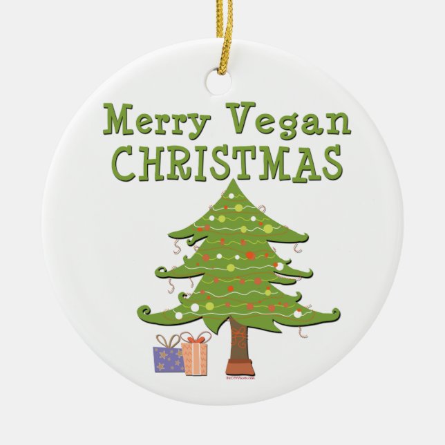 Merry Vegan Christmas Ceramic Tree Decoration (Front)