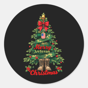 Merry Veteran Christmas Tree Xmas Family Matching Classic Round Sticker