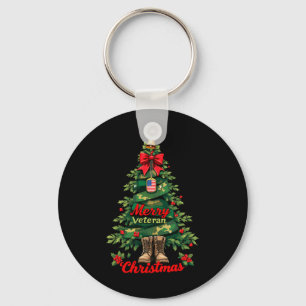 Merry Veteran Christmas Tree Xmas Family Matching Key Ring