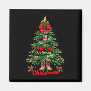 Merry Veteran Christmas Tree Xmas Family Matching Magnet