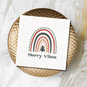 Merry Vibes Boho Rainbow Retro Christmas Party Napkin