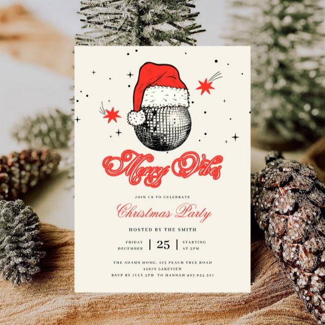 Merry Vibes Disco Santa Hat Retro Christmas Party Invitation (Creator Uploaded)