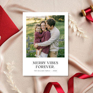 Merry Vibes Forever Joyful Family Photo Christmas Holiday Card