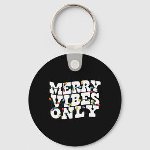 Merry Vibes Only Christmas Lights Wavy Vintage Tee Key Ring