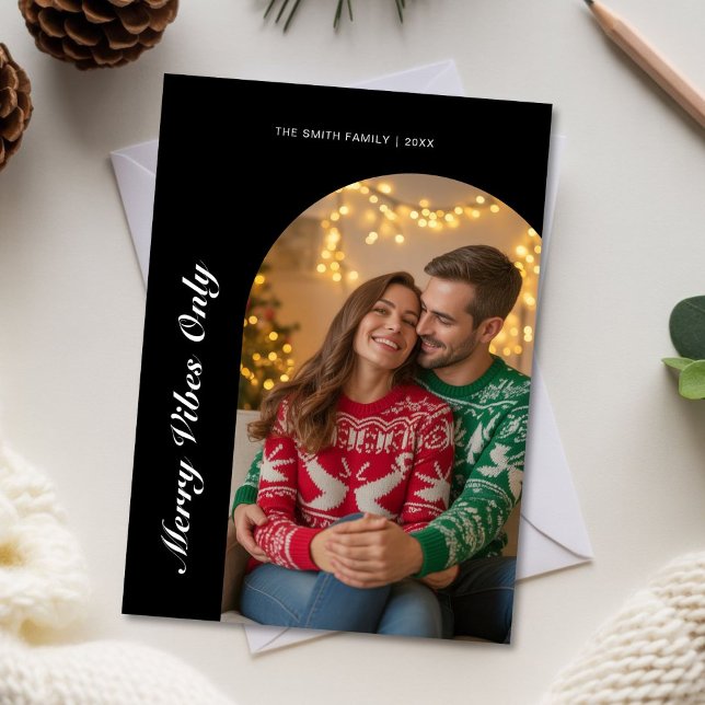 Merry Vibes Only Classic Couple Holiday Photo card (Creator Uploaded)