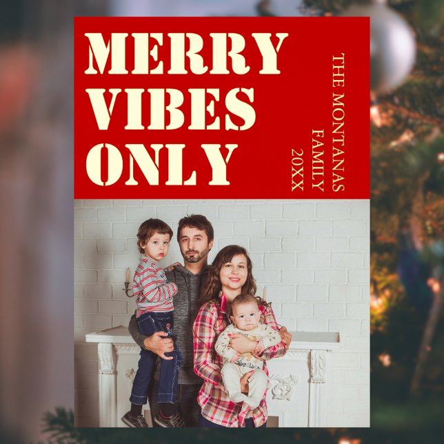 Merry Vibes Only Family Photo Rich Red Foil Holiday Card (Creator Uploaded)