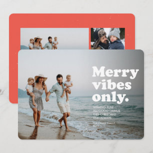 Merry vibes only fun retro holiday photo card