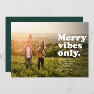 Merry vibes only fun retro holiday photo card