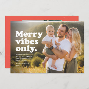 Merry vibes only fun retro holiday photo card