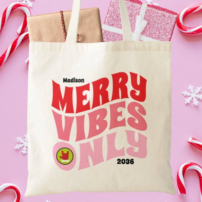 Merry Vibes Only Pink Red Fun Girly Christmas Tote Bag (Merry Vibes Only Pink Red Fun Girly Christmas Tote Bag)