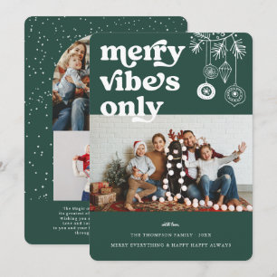 Merry Vibes Only   Retro Christmas Photo Holiday Card