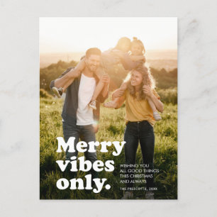 Merry vibes only retro fun photo holiday postcard
