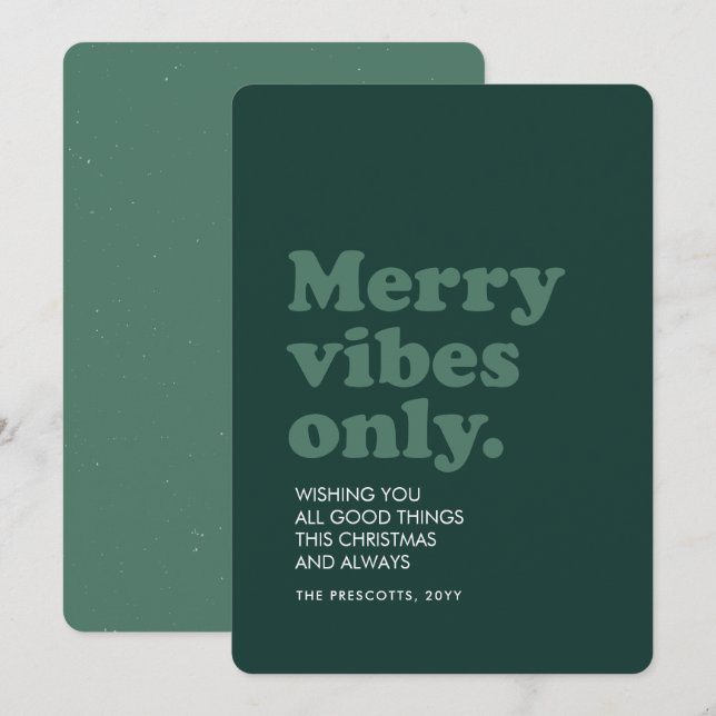 Merry vibes only retro green Christmas Holiday Card (Front/Back)