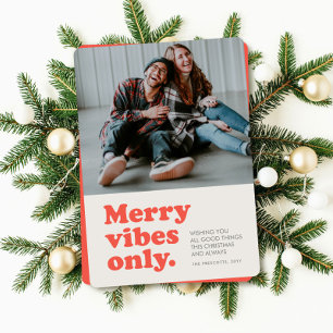 Merry vibes only retro holiday photo card
