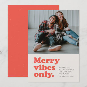 Merry vibes only retro holiday photo card