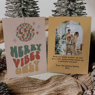 Merry Vibes Only Retro Photo Christmas Card