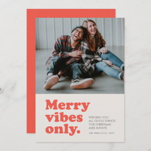 Merry vibes only retro photo Christmas Holiday Card