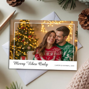 Merry Vibes Only Romantic Christmas Photo Card