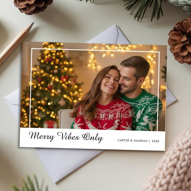 Merry Vibes Only Romantic Christmas Photo Card (Creator Uploaded)