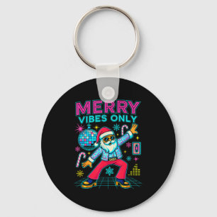 Merry Vibes Only Santa Christmas Disco Retro 70s 8 Key Ring