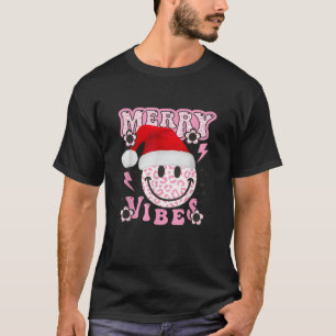 Merry Vibes Pink Leopard Print Smiling Happy Face T-Shirt