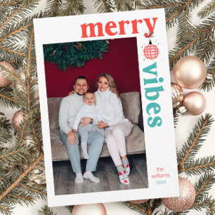 Merry Vibes Retro Family Photo Holiday Card