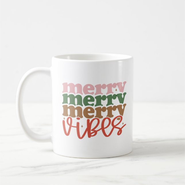 Merry Vibes Retro Groovy Christmas Holidays Coffee Mug (Left)