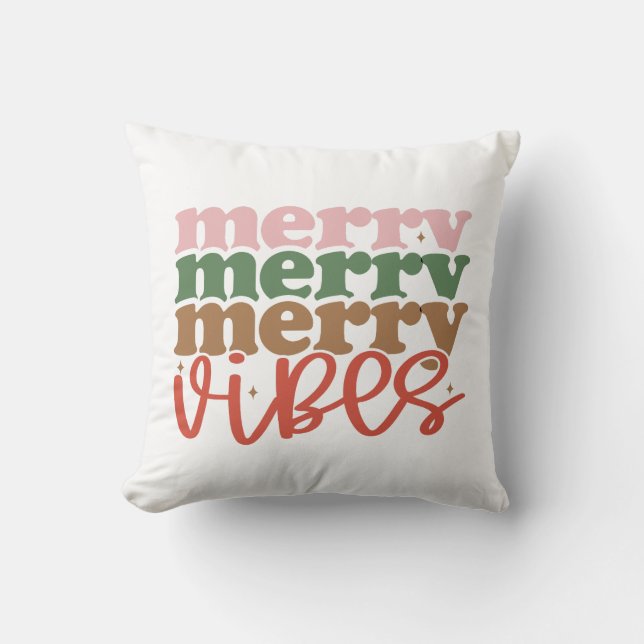 Merry Vibes Retro Groovy Christmas Holidays Cushion (Front)