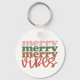 Merry Vibes Retro Groovy Christmas Holidays Key Ring