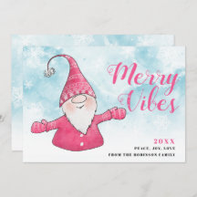 Merry Vibes Snowy Blue Cute Pink Gnome Christmas