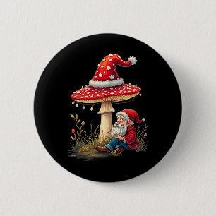 Merry Vintage Christmas Gnome Mushroom Santa Claus 6 Cm Round Badge