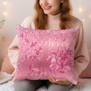 Merry / Vintage Pink Floral Velvet Christmas Cushion