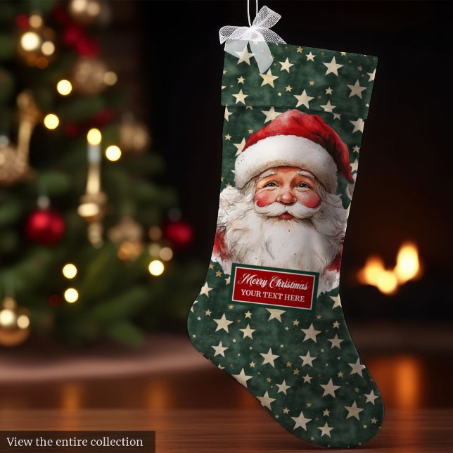 Merry Vintage Santa Stocking Personalised Xmas (Merry Vintage Santa Stocking Personalized Christmas Gift)