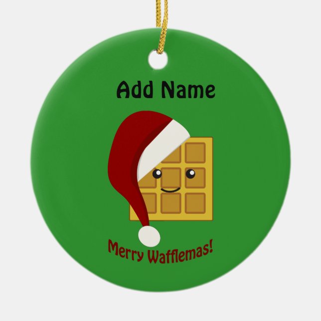 Merry Wafflemas Christmas Waffle Ceramic Tree Decoration (Front)