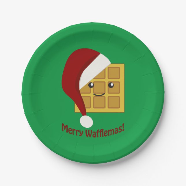 Merry Wafflemas Christmas Waffle Paper Plate (Front)