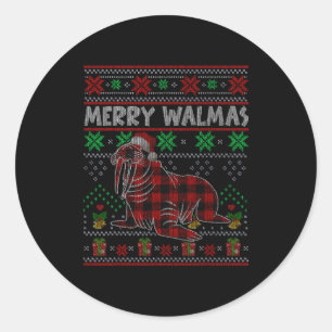 Merry Walmas Ugly Christmas Sweater Walrus Sea Ani Classic Round Sticker