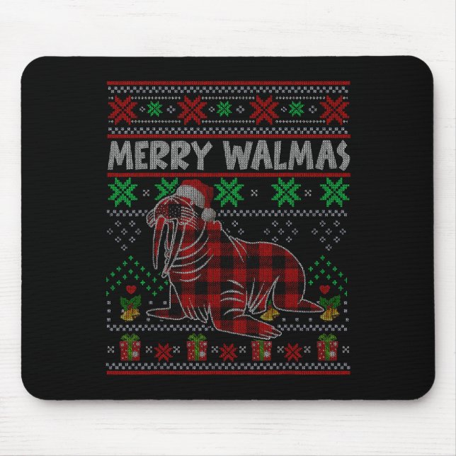 Merry Walmas Ugly Christmas Sweater Walrus Sea Ani Mouse Pad (Front)