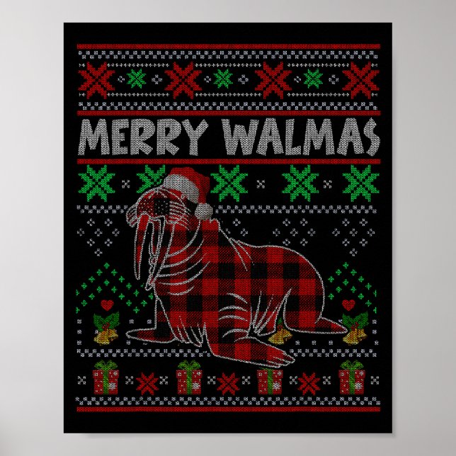 Merry Walmas Ugly Christmas Sweater Walrus Sea Ani Poster (Front)