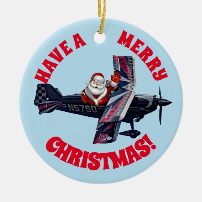 Merry Waving Santa Ceramic Ornament (Front)