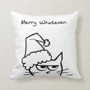 Merry Whatever - Angry Cat is a Christmas Grump Cushion